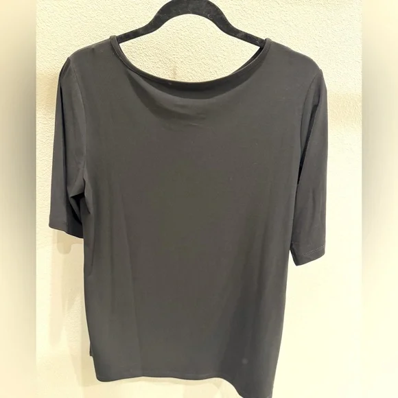 Susan Graver Elegant Black Short Sleeve Top liquid knit - Picture 2 of 4
